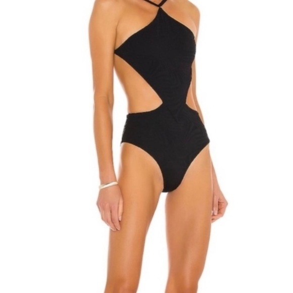 NEW FELLA Sabath One Piece Swimsuit Monokini Waist Cutout Halter Strap Black - Picture 2 of 8